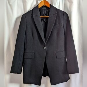 Theory Etiennette Canvas Classic Black Blazer Jacket Sz 4 Women Cotton Linen